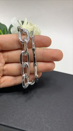 2Pcs Set Gold Plated Bamboo Thick Chain Link Chain Charm Bracelet, Silver Color