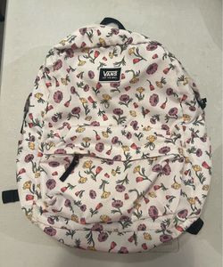 VANS Floral Canvas Backpack Kids White Multi-Color Zip Outer Pockets
