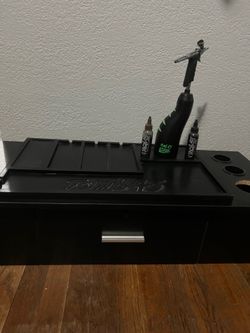 Barber wall station/cabinet, Tomb 45 charging mat, Tomb 45 air compressor/ Beam Team air brush
