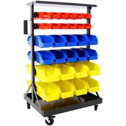 New 6-Tier Dual-Sided Rolling Bin Rack , 350 Pound Capacity, Includes 60 Organizer 
