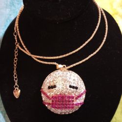 NWT Betsey Johnson Rhinestone Pink Power Ranger Ninja Necklace 