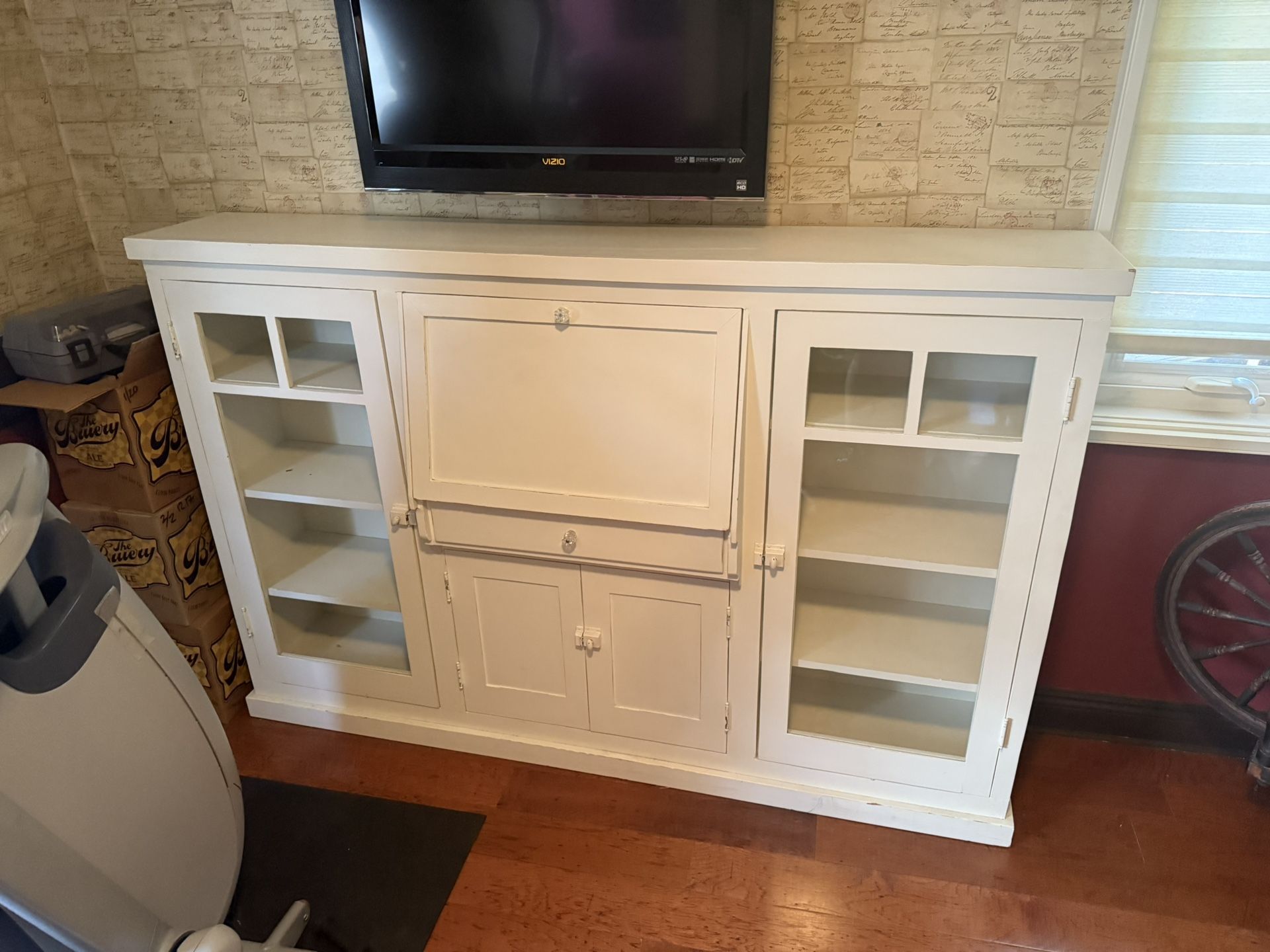 Antique Craftsman Drop-Front Writing Desk / Built-In Cabinet (c.1900–1920) – Shabby Chic Charm