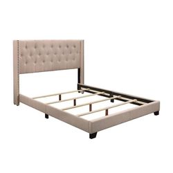 Platform Upholstered Queen Bed - Beige)