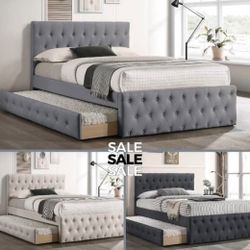 Full Twin Grey Frenchi Trundle Bed With Ortho Mattress!