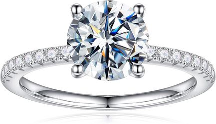 1.5CT Moissanite Ring for Women, D Color VVS1 Clarity Simulated Diamond Rings Brilliant Round Cut Solitaire Moissanite Rings S925 Sterling Silver Four