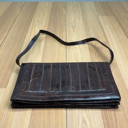 Vintage Dark Brown Genuine Eel Skin Leather Clutch Convertible Shoulder Bag