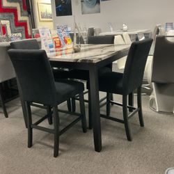 Brown/ Gray Top Marble Dining Table W/ 4 Microfiber FREE Chairs( Furniture Delivery)