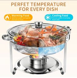 ALSO GO Chafing Dishes for Buffet, 4Pack Round 6QT Stainless Steel Chafing Dishes Set with Glass Lid, Serving Tray, Water Pan, Stand, Fuel Holder, Foo