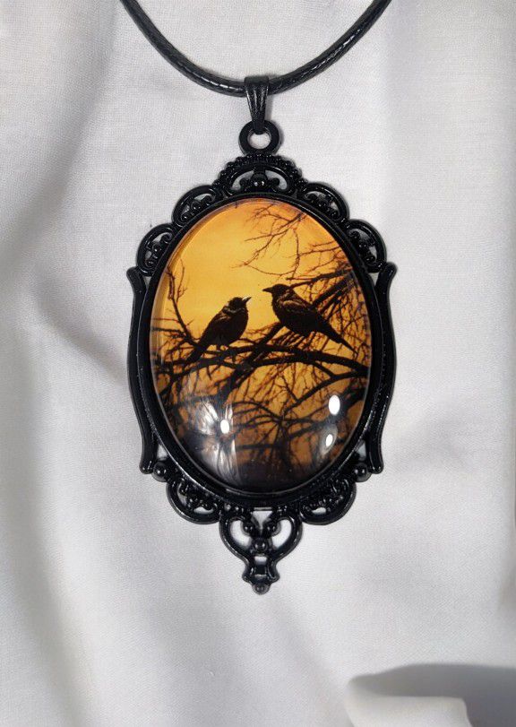 Ravens In Tree Necklace Pendant