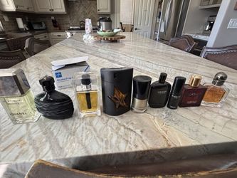 Vintage Chanel egoiste , vintage Dior homme, Eros, pure malt, john varvatos dark rebel . Black tie, unisex fragrance one