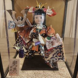 Japanese Samurai Doll (In Glass Case)