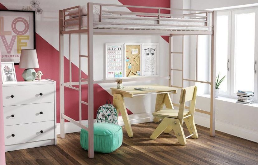 Space saver !!! Pink Twin Loft Bed