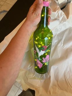 Hand painted hummingbird bottle