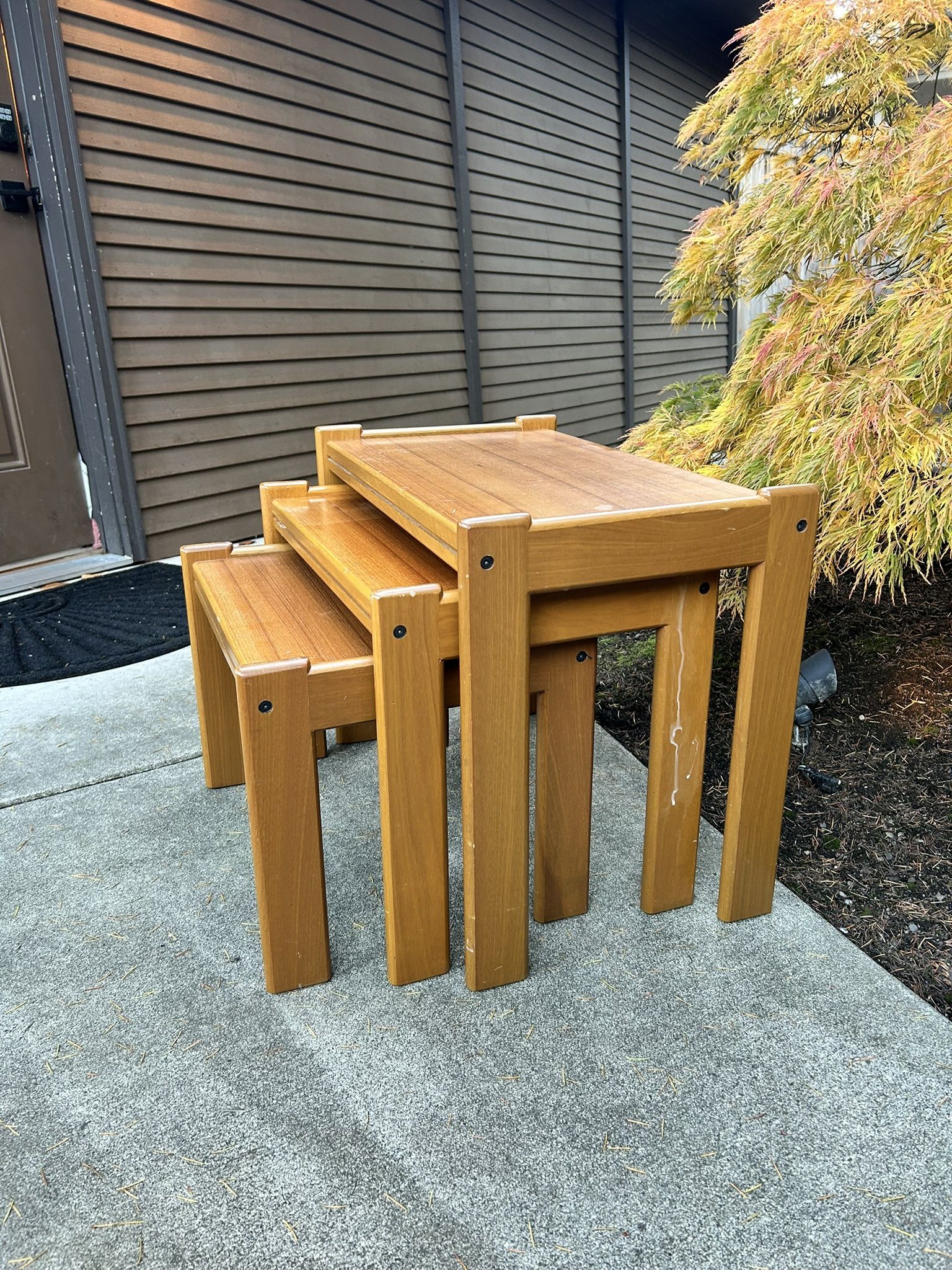 Set of 3 Teak MCM Mid Century Style End Side Tables