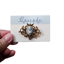 Vintage Gold Toned Cascade Blues Floral Pin