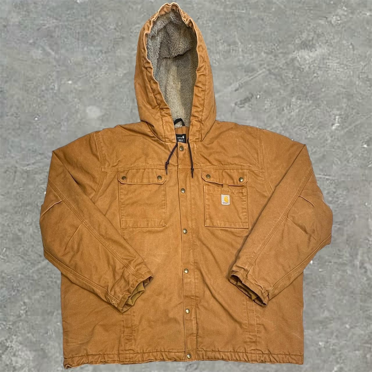 Carhartt Brown Washed Duck Sherpa-Lined Utility Jacket (Relaxed Fit)