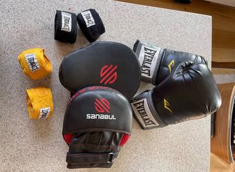 Everlast Boxing Gloves & Sanbul punching mitt set