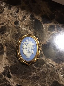 Blue & Plated Gold Brooch