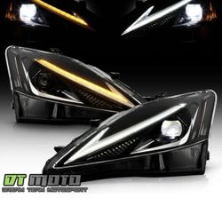 For 2006-2013 Lexus IS250 IS350 Full LED Headlights w/SwitchBack Led Light Bar