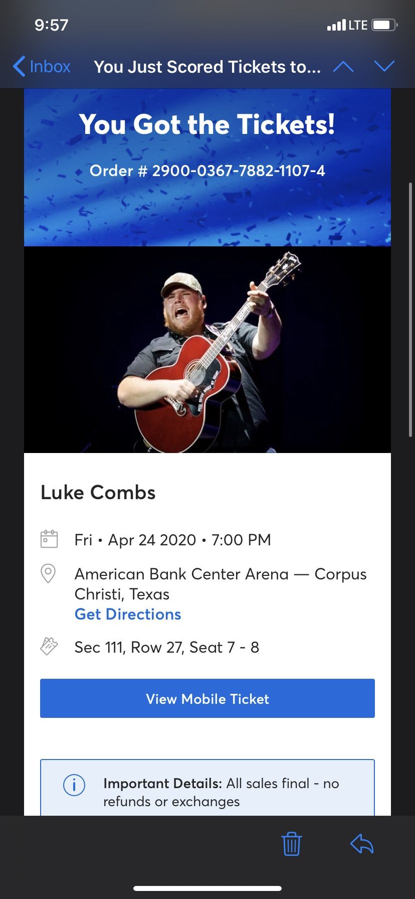 Luke Combs Concert (2 tickets)