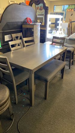 In stock New grey Ashley dining set 6pc table 4 chairs and bench new 2026 model! Was $1099