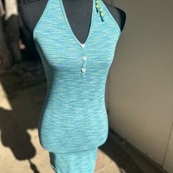 Blue halter mini dress