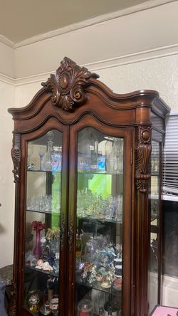 Ornate Wood and Glass Curio Display Cabinet