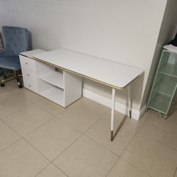 Office/computer Desk. White With Gold Trim.