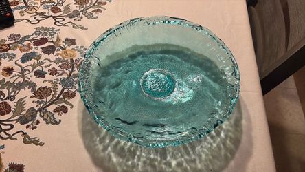 textured, blue-green recycled art glass bowl  Fire & Light art glass piece