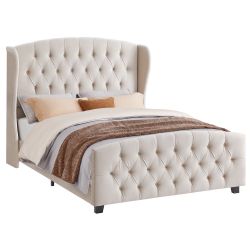 VASAGLE Queen Bed Frame with Tall Headboard, Upholstered Platform Bed Frame Queen Size, with Wingback Tufted Headboard and Footboard, Wooden Slats, No