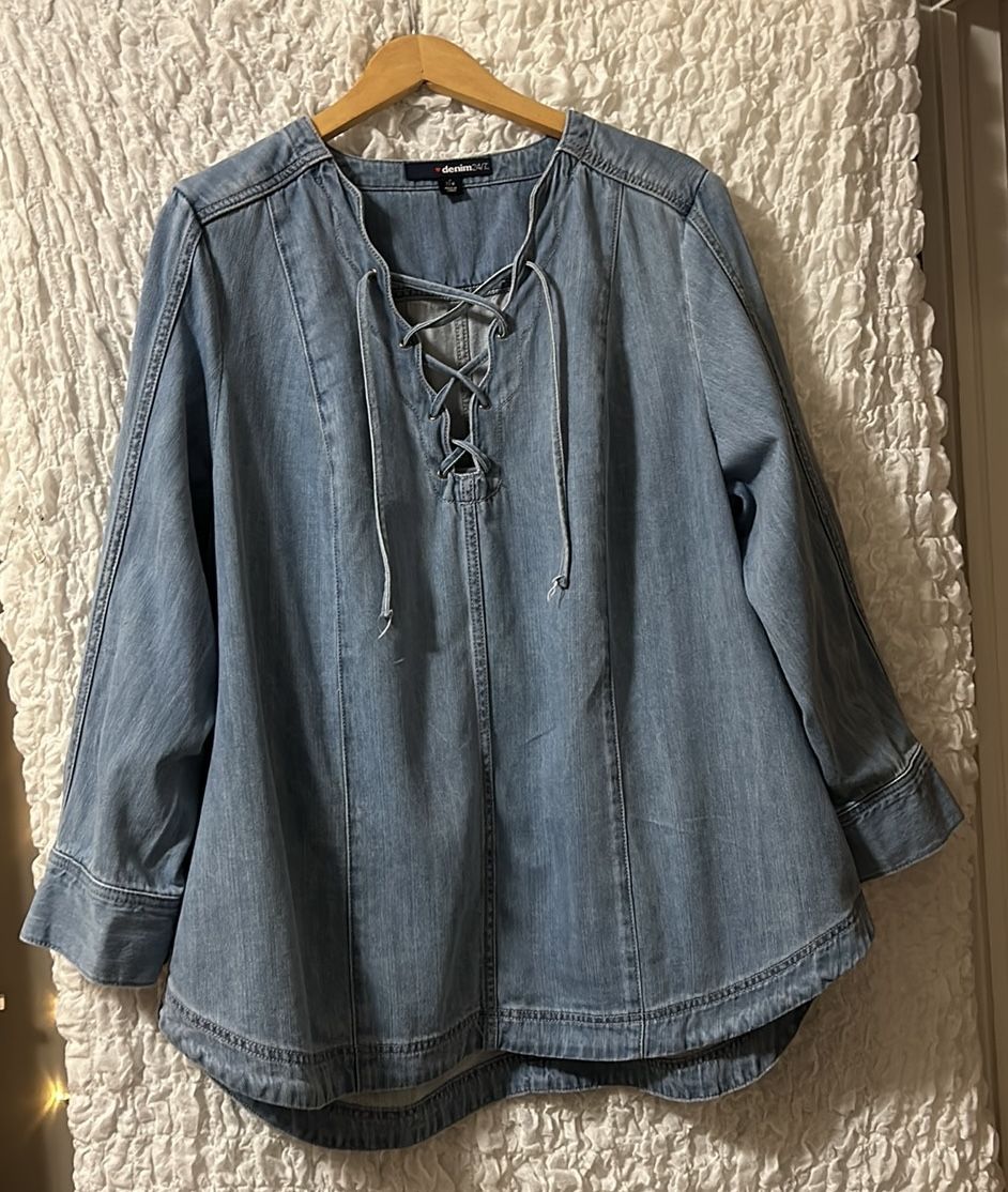 denim 24/7: Long Sleeved, Laced Front, Tunic, Size: 22W