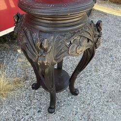 Tall Carved Red Wood Rosewood Chinese Marble Top Hall Console Bonsai Table Pedestal  Size 18in x30