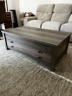 Gray Wood Lift up Coffee Table with Drawer