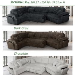 Fabric HALF U-Shaped Sectional Sofa with Pull Out Bed with Wireless Charger