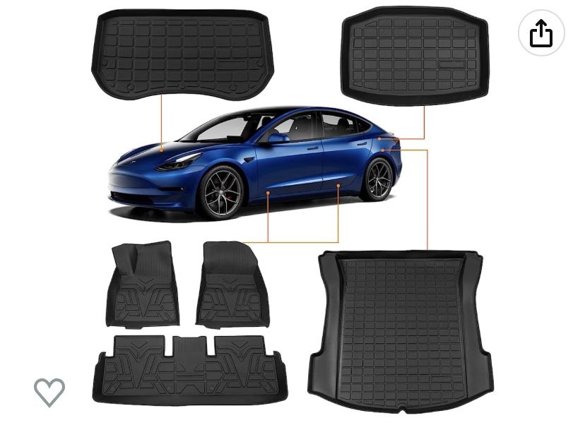 Bomely Tesla Model 3 Floor Mats 2021-2023, Set Of 6