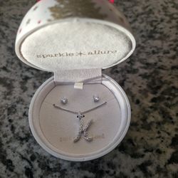 Sparkle And Allure Silver Plated Stud Earrings And K Pendant And Necklace