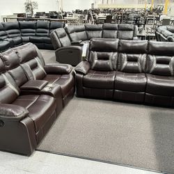 New Reclining Couch  / Love Seat .  Brown Gel Leatherette .  Free Delivery !