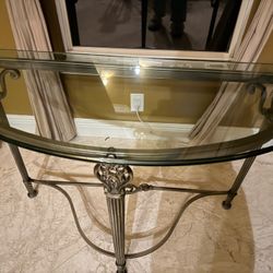 Glass Top Console Table Ornate Metal Base