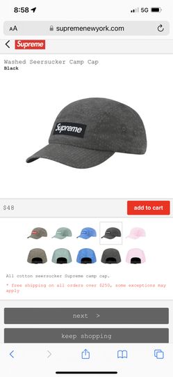 Supreme Washed Seersucker Camp Cap Black