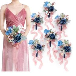 Ling's moment Bridesmaid Bouquet Set of 6, Bridal Bouquets for Bridesmaids, 7 Inch Wedding Bouquets for Bridesmaids, Wedding, Ceremony, Anniversary, e