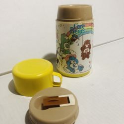 Vintage 1986 Yellow Care Bears Thermos Excellent Condition 