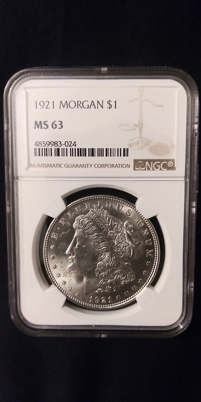 1921 Morgan Silver Dollar in MS-63 grade NGC