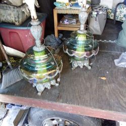 Green Glass ANTIQUE Lamps - 50s