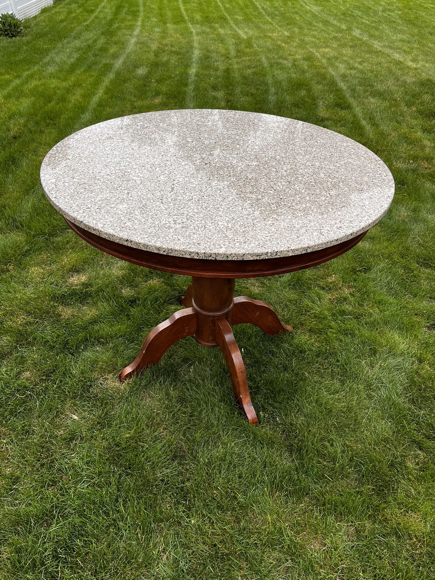 Round Granite Top Dining Table with Wooden Pedestal Base – Indoor/Outdoor Use