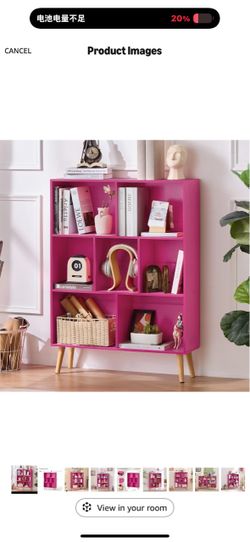 LEYAOYAO Cube Bookshelf, Mid-Century Modern Book Shelf with Legs, Pink 3 Tier Bookcase, Rustic Wood Bookshelves Freestanding Small Storage Organizer,