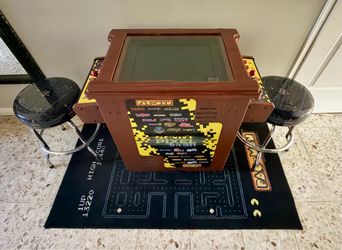 Pac-Man Pixel Bash Arcade Style,  Cocktail - Black - with 2 Stools and carpet by Bandai Namco Amusement
