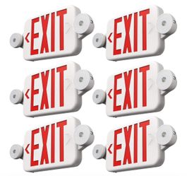 6 Pack Red Exit Signs with Emergency Lights. FREELICHT.