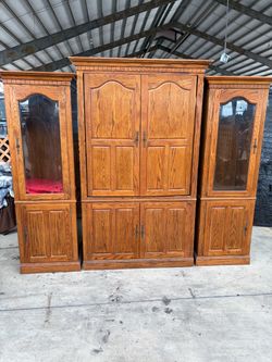 Oak Wood Entertainment Center Wall Unit