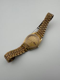 Vintage Seiko 7N83 Womens Quartz Watch 24mm Gold Day Date New Battery As Is