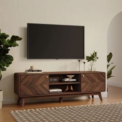 528.88 LuxenHome Brown Columbia Engineered Wood Credenza TV Stand Fits up to 70 in. with Storage